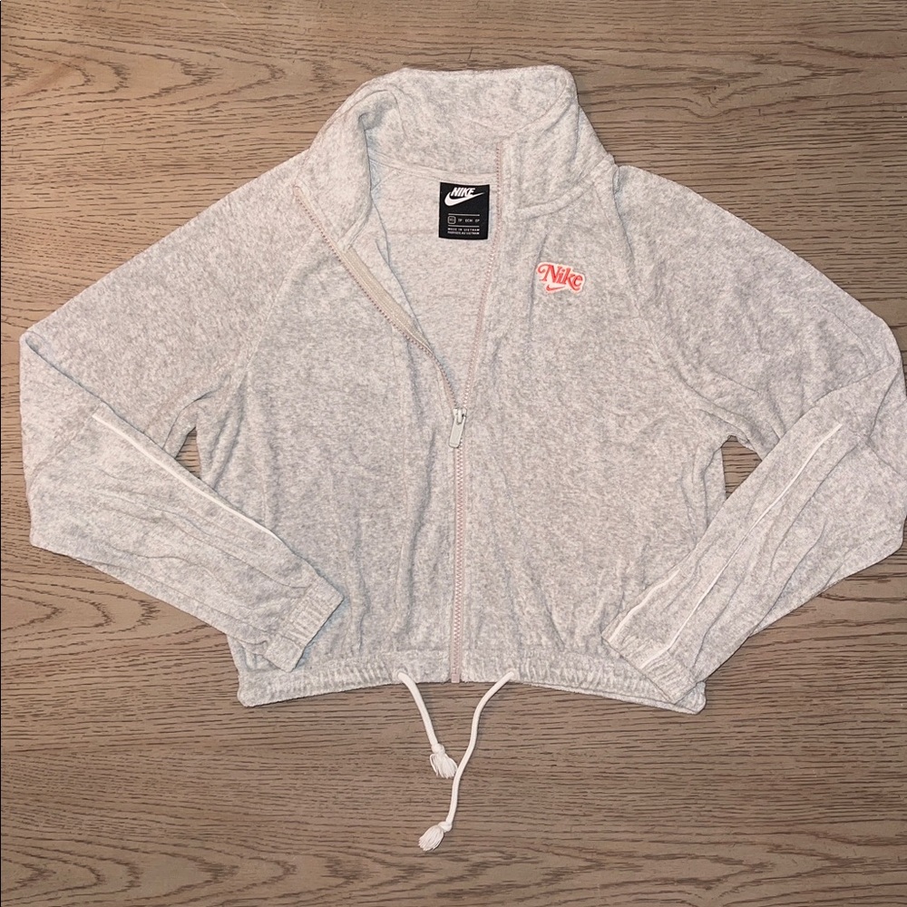 Nike Gray Cropped Zip-Up Jacket with Pink Logo